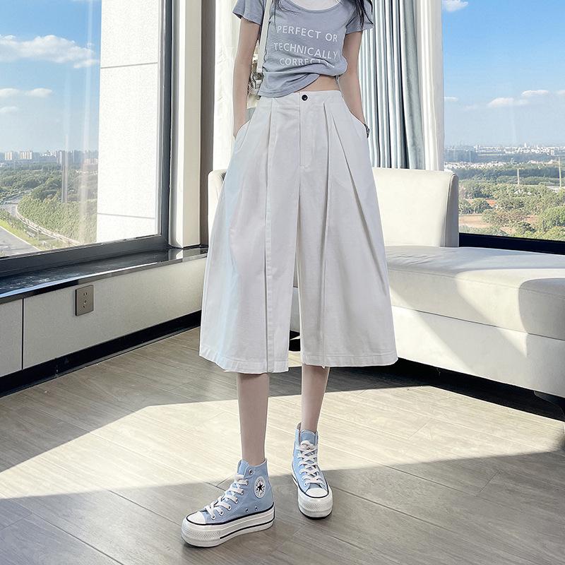 Women's High-Waisted Wide-Leg Cropped Pants - Slimming, Versatile, and Lightweight for Spring and Summer