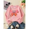 Girls' Soft Crewneck Sweatshirt, Pink Orange Butterfly Print Pattern with Cute Creative Print, Casual All-Match for Fall Winter, Ideal Holiday Present
