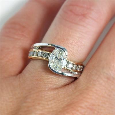 Squisito anello di cristallo bianco ovale bicolore, regalo di anniversario, anelli di fidanzamento nuziali