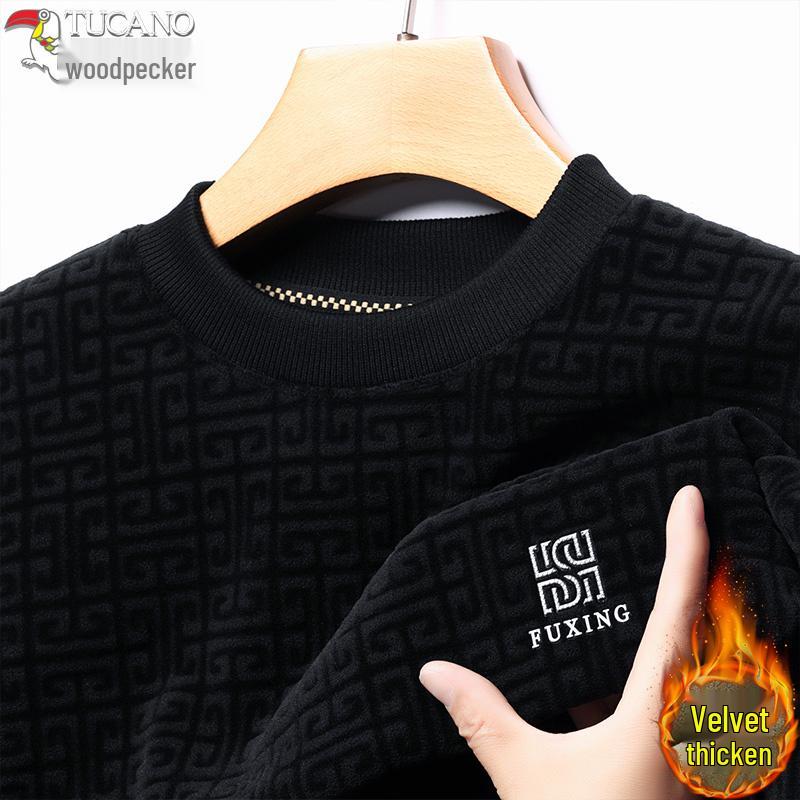 Woodpecker Men s Coral Fleece Winter Hoodie - Thick, Warm, Trendy Round Neck Sweater 165/M for 45-58 kg