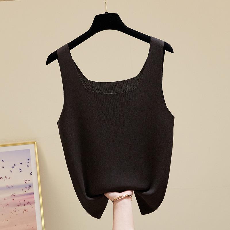 Ice silk suspender vest women's inner cover breast outer wear temperament I-shaped square collar top sleeveless knitted bottoming shirt summer