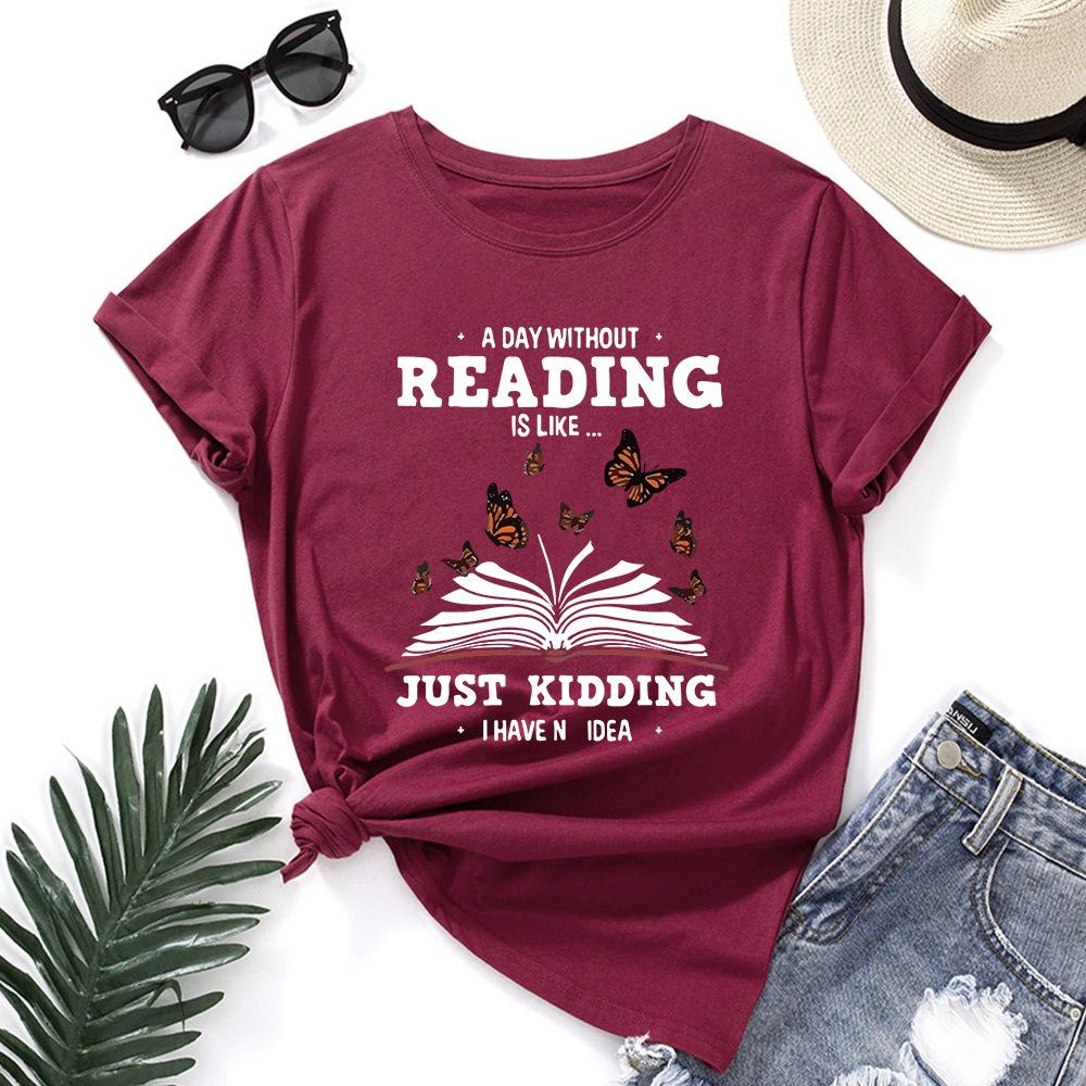 Letters Cotton T-Shirt Short Sleeve Round Neck Women 2d Print Tops