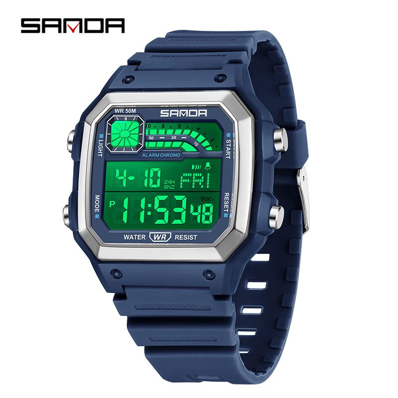 SANDA Square Multi-Function Digital Sports Watch: Waterproof, Luminous, Ideal for Students and Parties
