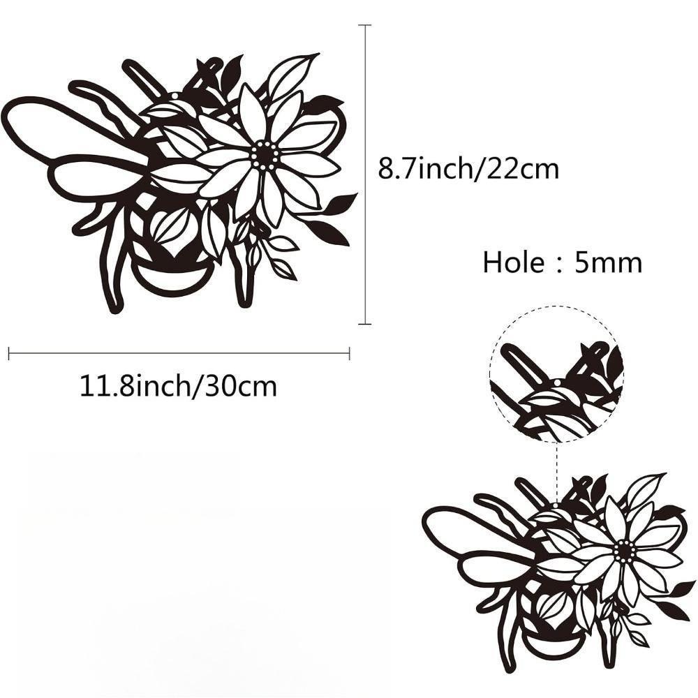 

Sunflower Metal Wall Art Decor, Bee Hanging Plaque Ornament for Home Garden Living Room Outdoor Indoor Black 11.8x8.7in
