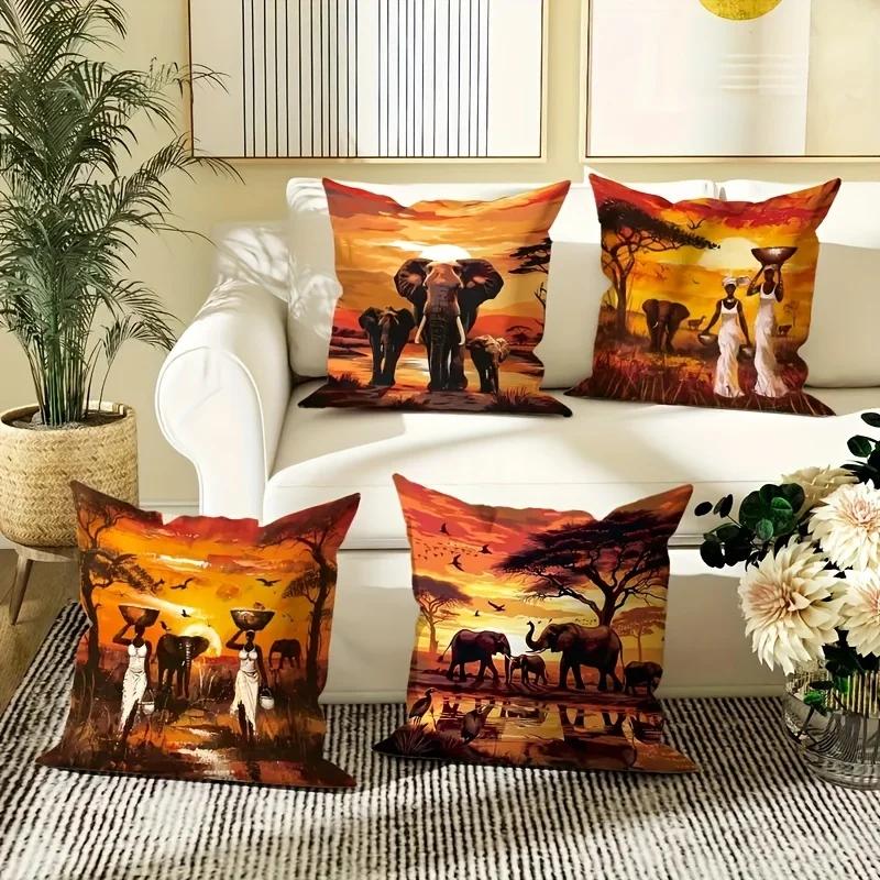 Funda de almohada decorativa de elefante africano, funda de almohada material de poliéster ultrasuave sala de estar sofá respaldo decoración funda de almohada para coche
