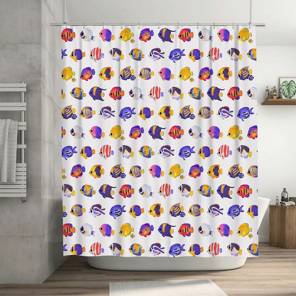 Bathroom Shower Curtain Tropical Ocean Fish Pattern Waterproof Decor Liner Home Fabric