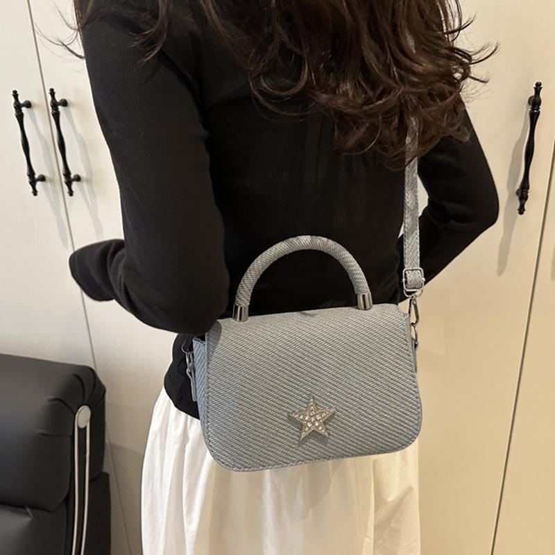Starry Diamond Chain Texture Crossbody Bags Women Fashion Shiny Star Small Square Hand-held Shoulder Bag Lady Commuting Handbags