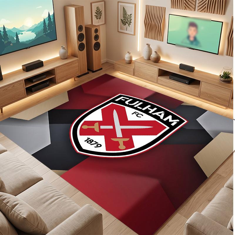 Fulham Football Print Crystal Velvet Rug, Comfortable Water Absorbent Non Slip Indoor Floor Carpet