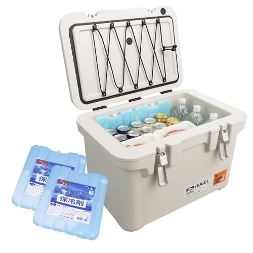 [.co.jp Exclusive] [55-Hour Cold Retention] Iris Ohyama HUGEL Vacuum Insulated Cooler Box with Two Ice Packs, 6-Sided Vacuum Insulated Panels, Long-La