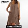 JPNTKY Fashion Summer Spring Solid Color Print Sleeveless O-Neck Casual Dresses
