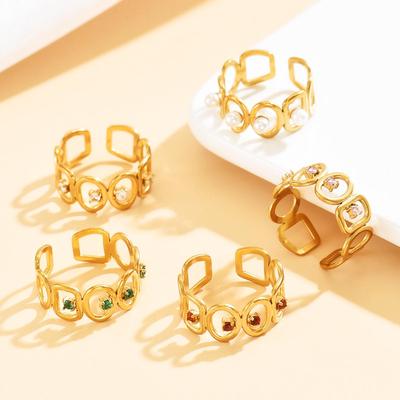 Elegant Geometric Zircon Ring: 18K Gold-Plated Stainless Steel, Fade-Resistant