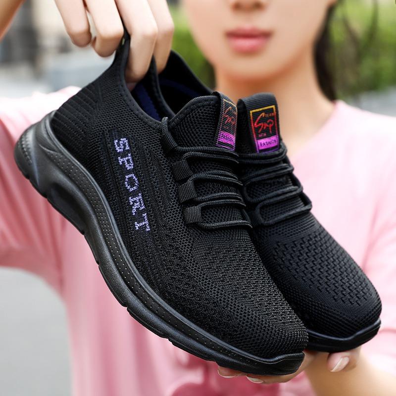 Shoes women's solid color versatile sports and leisure shoes women's shoes soft sole lightweight polyurethane fly-woven single shoes