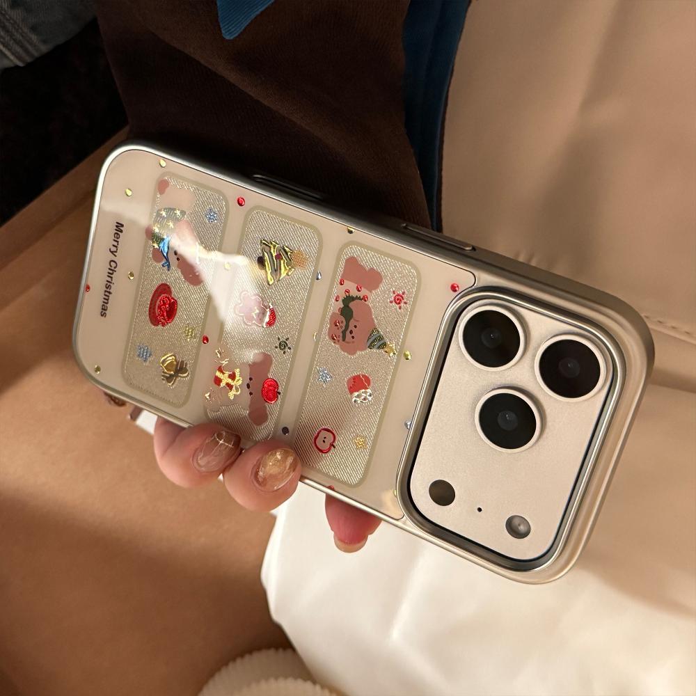 Window Christmas Puppy Case for Apple IPhone 17 Pro Max and IPhone 16, Electroplated Gold-plated Cute Protective Case.