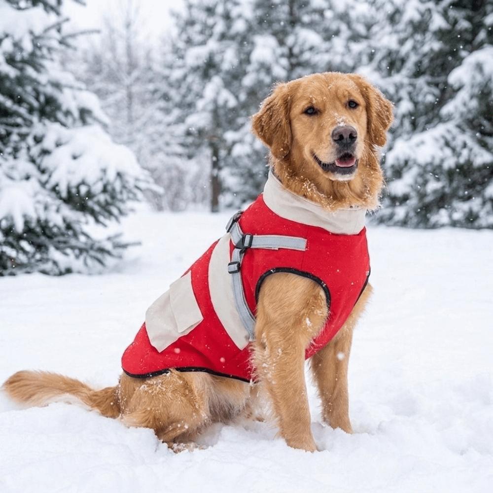 Windproof High Collar Dog Jacket Waterproof with Harness Dog Cotton Clothes with Pocket Warm Pet Down Coat Outdoor Activities
