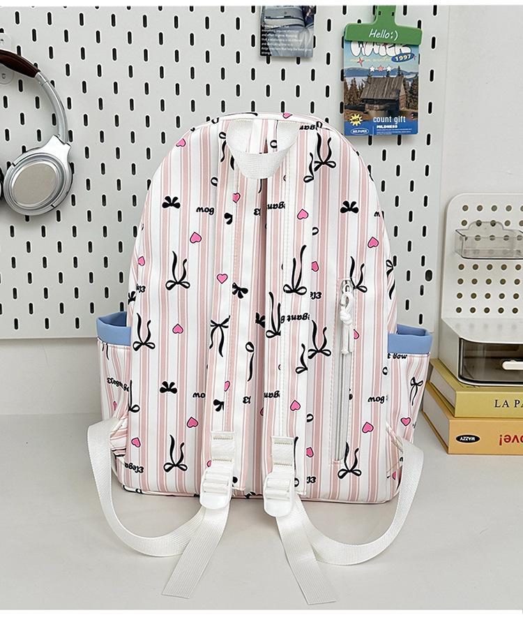 Cute Striped Puppy Bowknot Backpack for Students