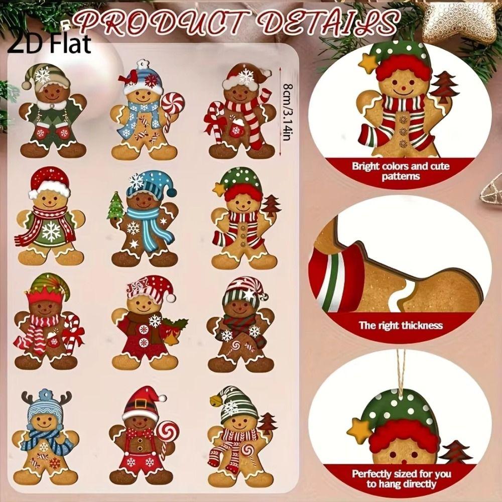12/24/36pcs Cute Gingerbread Man Ornaments Xmas DIY Cartoon Christmas Tree Pendant Wooden Modern Crafts Christmas Ornaments