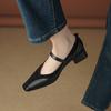 Fashion Women Shoes Pumps Genuine Leather Buckle Strap Thick Mid Heels Shoes Ins Spring 2025 Spring New Vintage Office Dress Size 34-40