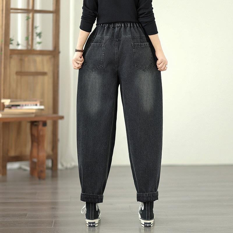 Plus Size Vintage High Waist Casual Women Spring Autumn Jeans Denim Harem Pants