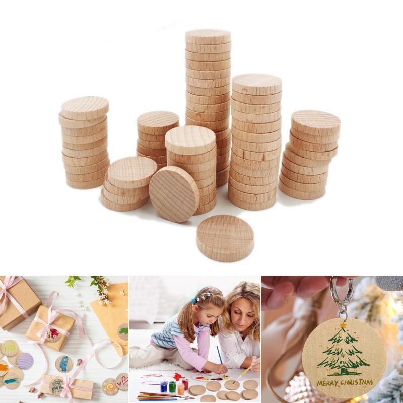 3CM Round Wood Circle for Craft Wooden Slices Thick Wood Coins Blank Wooden Bulk Wood Discs Cutout Chips for DIY Arts Projects