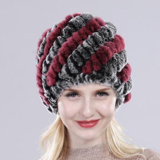 Hot Sale Russian Lady Natural Real Rex Rabbit Fur Hats Women Knitted Outdoor Rex Rabbit Fur Hat New Warm Real Fur Caps