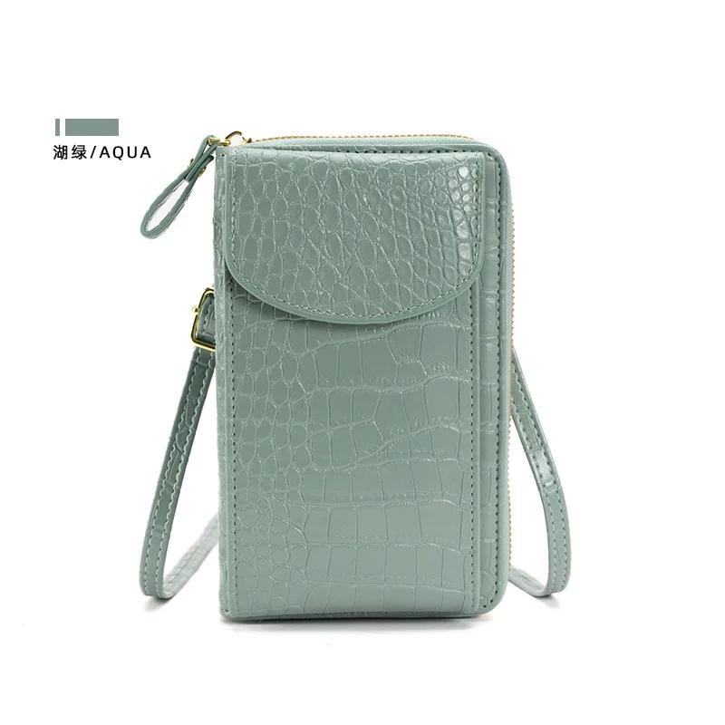 Crocodile Grain Mobile Phone Bag Korean Style Fashion Large Capacity Double Layer Wallet Multifunctional Ladies Crossbody Bag