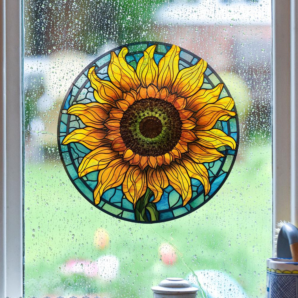 Retro Colorful Hummingbird Iris Window Glass Electrostatic Sticker Detachable Decorative Film Home Decoration
