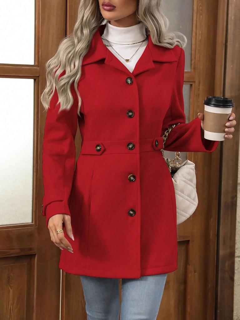 New Autumn Winter Women's Fashion Lapel Button Chic Slim Fit Wool Blend Coat Jacket