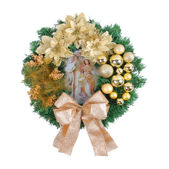 Christmas Wreath Front Door Xmas Garland with Bow Ribbon Berry Flower Decor Indoor Outdoor Winter Decoration