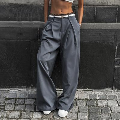 Pantalones Casuales de Pierna Ancha Sueltos para Mujer Pantalones Rectos Casuales con Pliegues Bajos