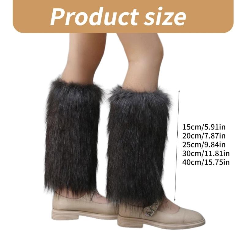 Women Winter Solid Color Plush Gray Leg Warmer Aesthetic Vintage Fuzzy Thickened Boot Cuffs Leg Gaiters Cover Long Socks