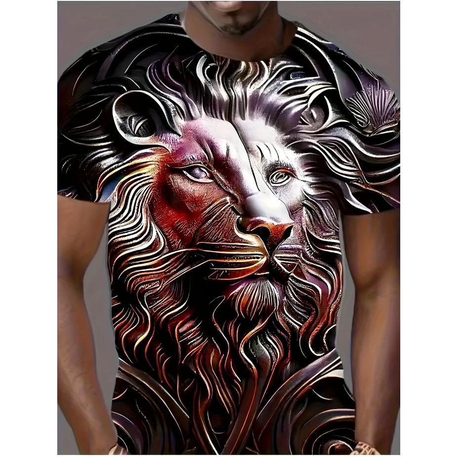Men's Casual Short Sleeve T-Shirt - Animal Print Skull & Foliage Graphic Breathable Summer Tee Round Neck for Outdoor & Casual Wear, Summer