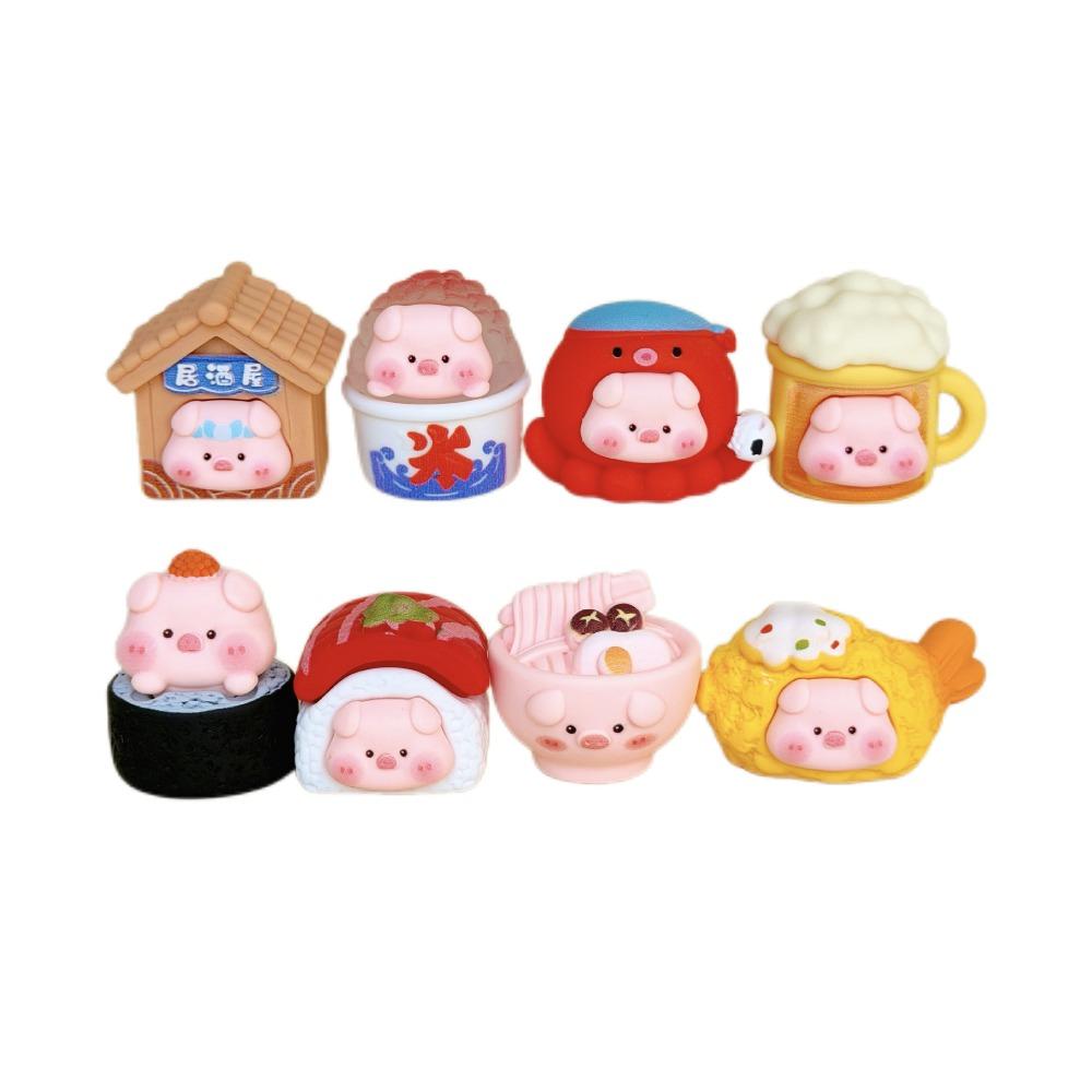 8pcs Kawaii Cartoon Pig Miniatures Ornament Resin DIY Small ornaments Luminous 8Pcs/Set Desktop Statue Pendant Accessories