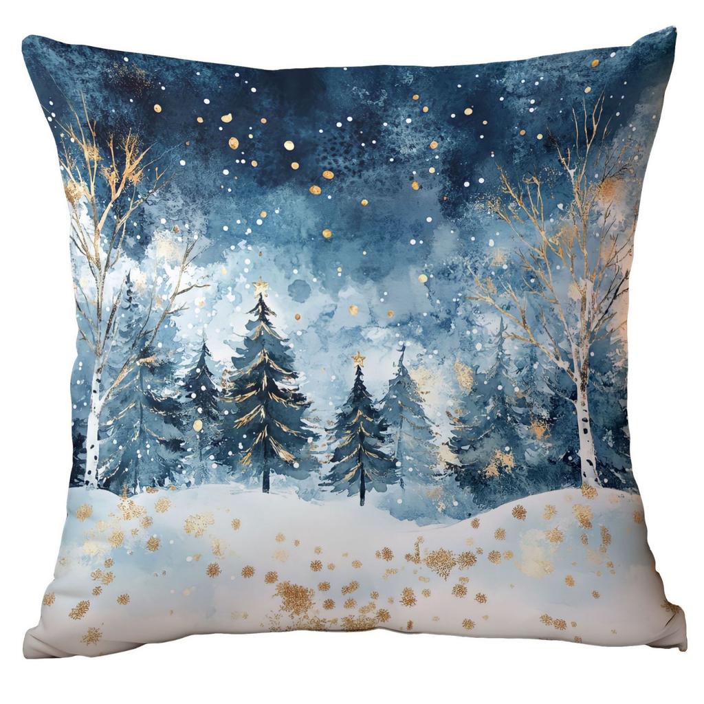 Neuer Weihnachts-Kissenbezug Zuhause Weihnachtsdekoration Kissen Blau Weihnachtskugeln Kiefer Schnee Szene