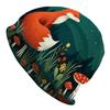 1pc Universal Natural Theme Knitted Hat - Serene Moonlit Fox Pattern, Durable Knitted Fabric, Comfortable Stretch Fit, Casual Outdoor Hat, Festive Hea