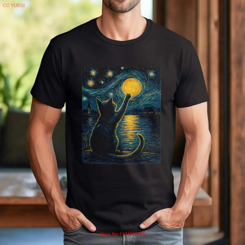 Black Cats Lover Starry Night Vincent Van Gogh T Shirt Vintage Streetwear Top For Everyday Wear Unisex Homme Graphic