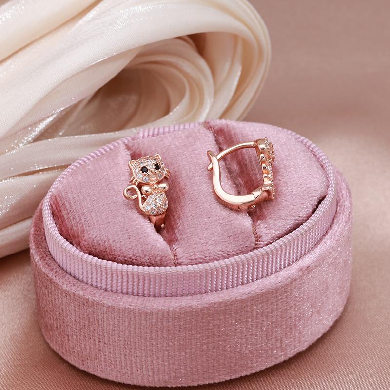 Kinel Cute Cat Drop Earrings For Women Zircon Full Paved Romantic Party Stud Earring Gift