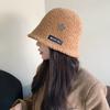 Korean New Autumn and Winter Hat for Women Metal Label Imitation Lamb Wool Fisherman Hat for Winter Warm Face-showing Small Basin Hat