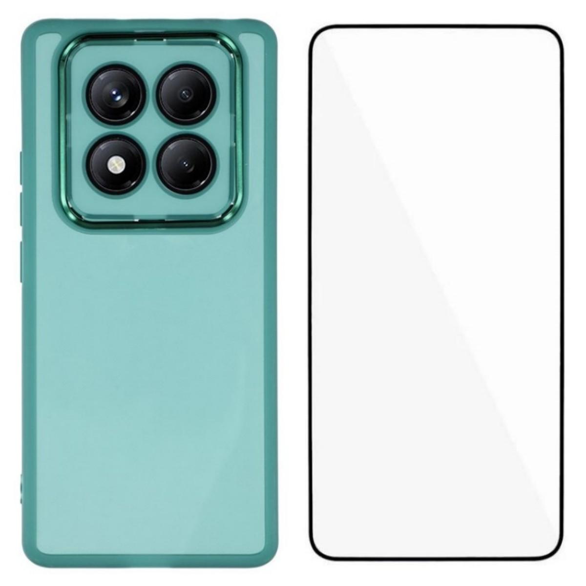 

For Xiaomi Redmi Note 14 Pro 4G TPU Case WANLONFENG DKSM Series Electroplated Frame Back Cover with Tempered Glass Army Green