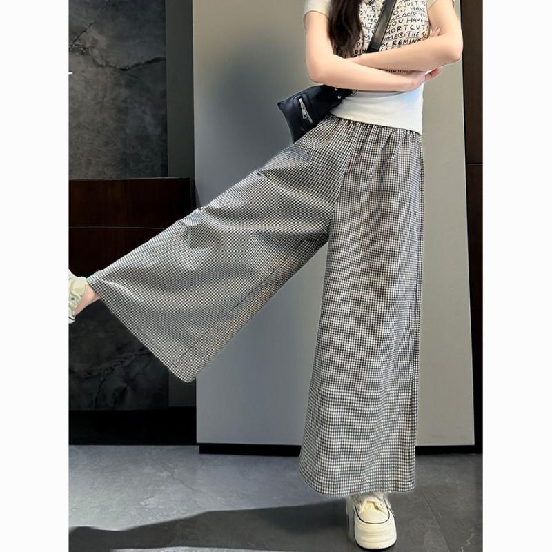 

Women s Gray Houndstooth Wide-Leg Pants High-Waisted Loose-Fit Casual Trousers S чорний