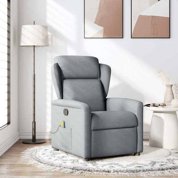 VidaXL Fauteuil de massage inclinable Gris clair Tissu, fauteuil de massage, fauteuil, fauteuil canapé, fauteuil de bureau 4015586