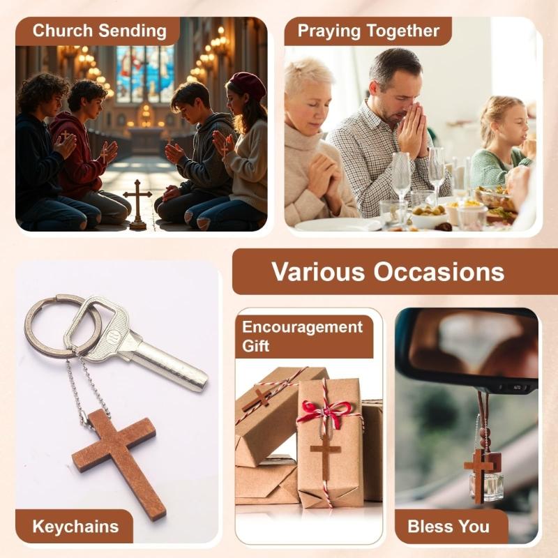70Pcs Wooden Crossed Shape Pendant Bag Ornament with Beaded Chain for Christmas Tree Decoration Festival Celebration