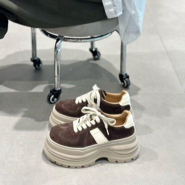 2025 autumn new small 8cm thick-soled fashion women's casual moral training matte leather versatile muffin shoes tide