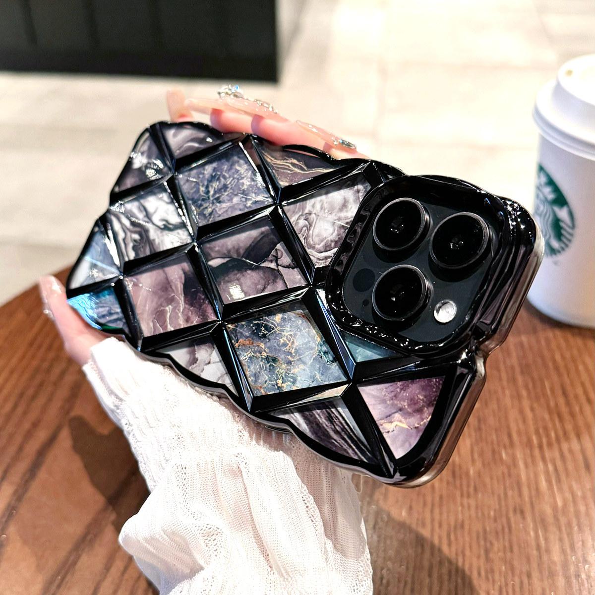

Роскошный чехол для телефона с 3D-покрытием и ромбовидной сеткой и мраморным узором для iPhone 11, 12, 13, 14, 15 Pro Max 12 Pro 13 Pro 14 Pro Max, мягкий чехол из ТПУ с защитой от падения iPhone 14 Pro чёрный