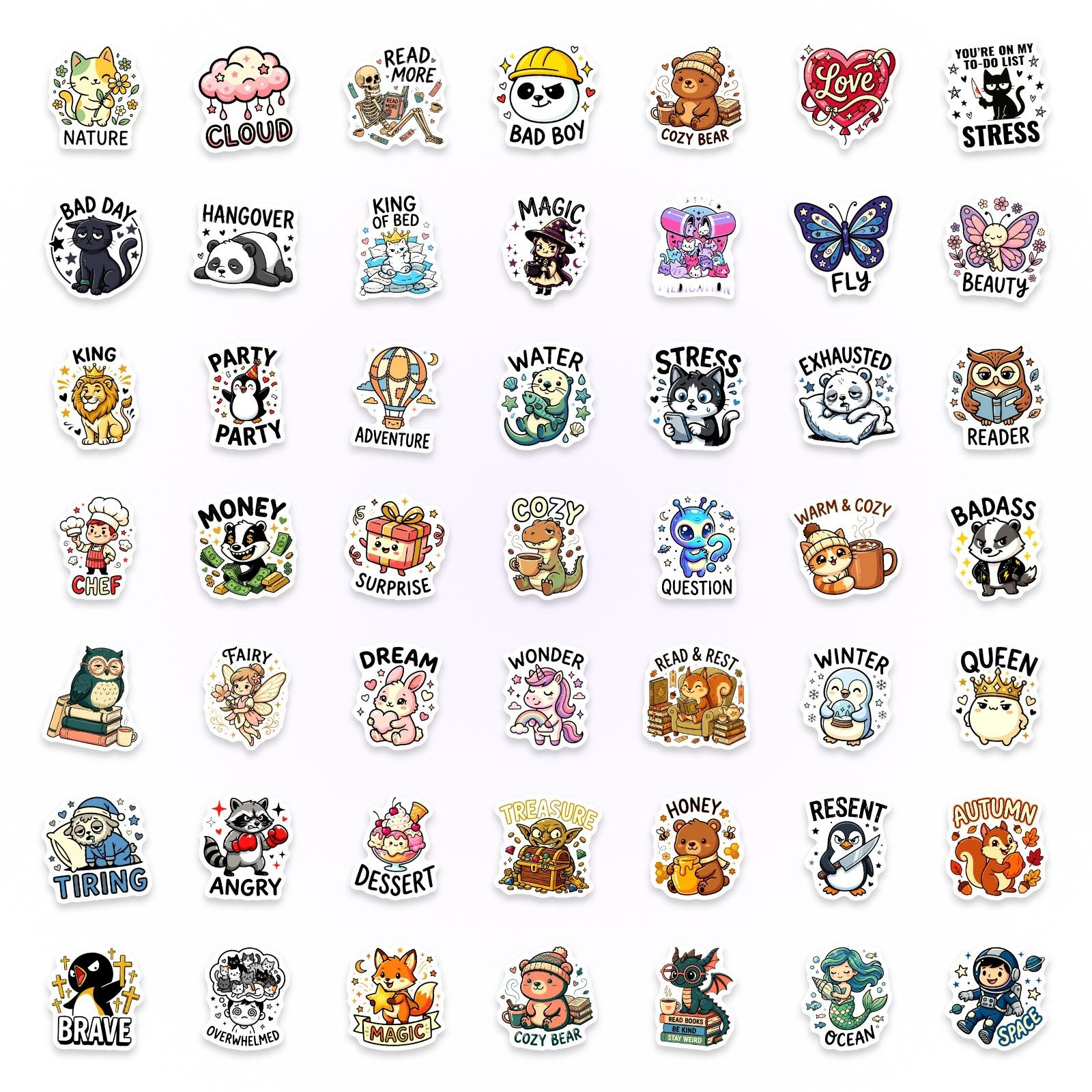 

50 Cute Cartoon Stickers, Multiple Cute Pets Diy Stickers, E-Commerce Hand Account Water Cup Material Stickers