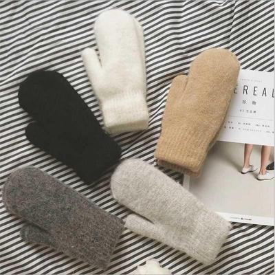 1Pc Winter Keep Warm Plus Solid Elasticity Soft Full Fingers Mittens Gloves for Women Knitted Cute Gloves