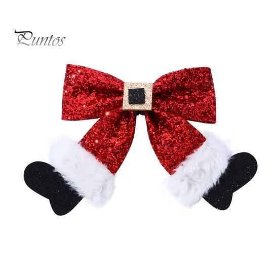 

Рождественская заколка для волос с блестящими пайетками, плюшевая красная, белая, черная, в форме банта, заколка для волос с челкой набок, аксессуары для волос красный