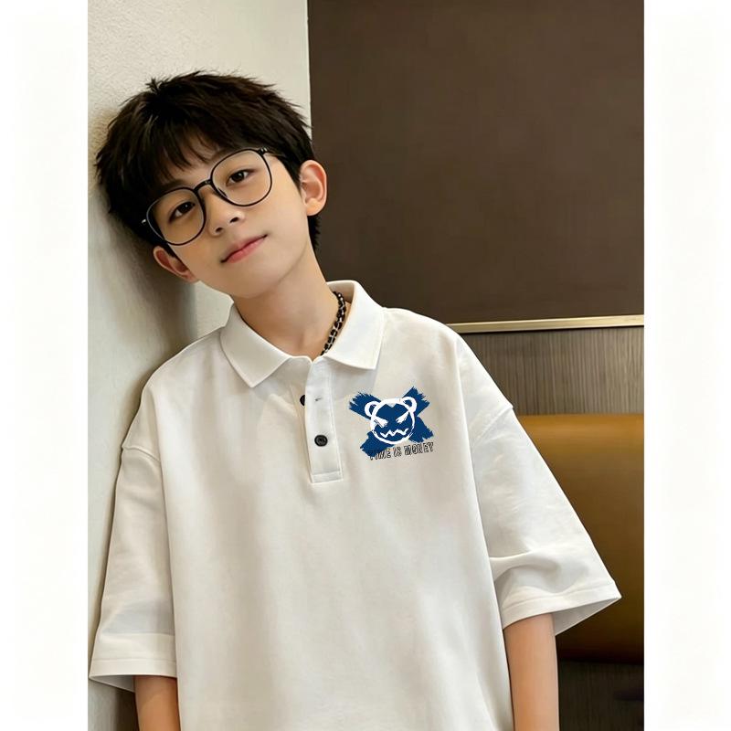 Boys' Trendy Lapel Short-Sleeve Polo T-shirt - Chinese Style, Casual & Versatile for Summer