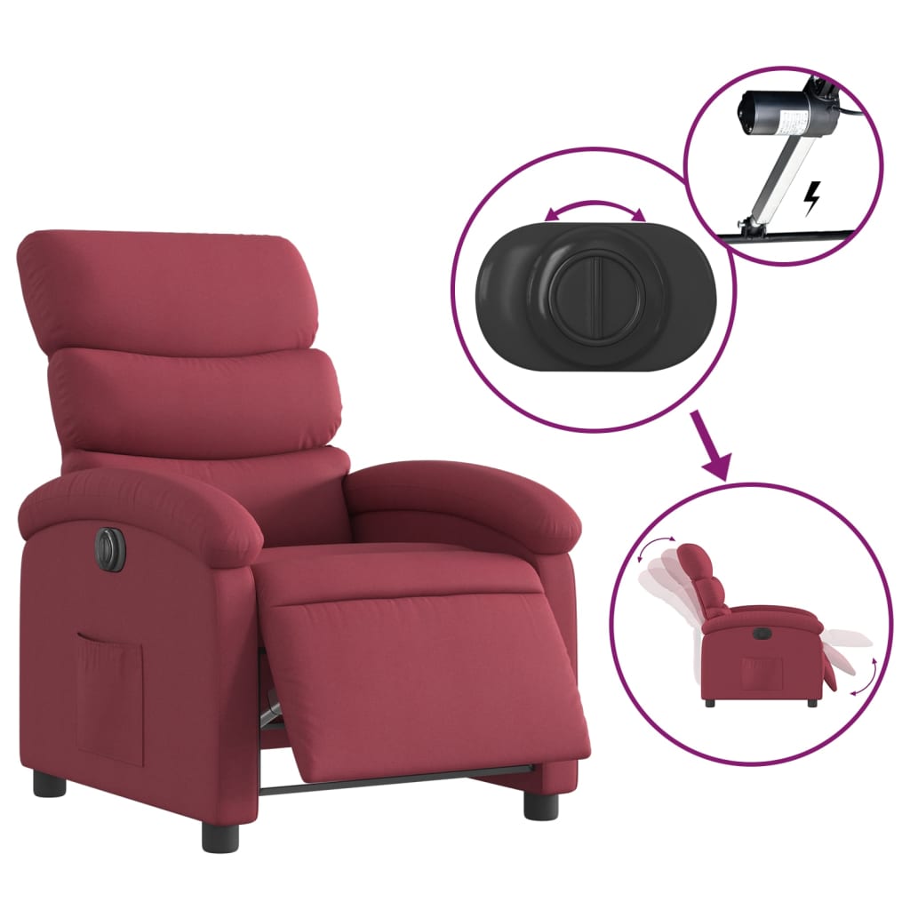 Electric Recliner Chair Burgundy Fabric