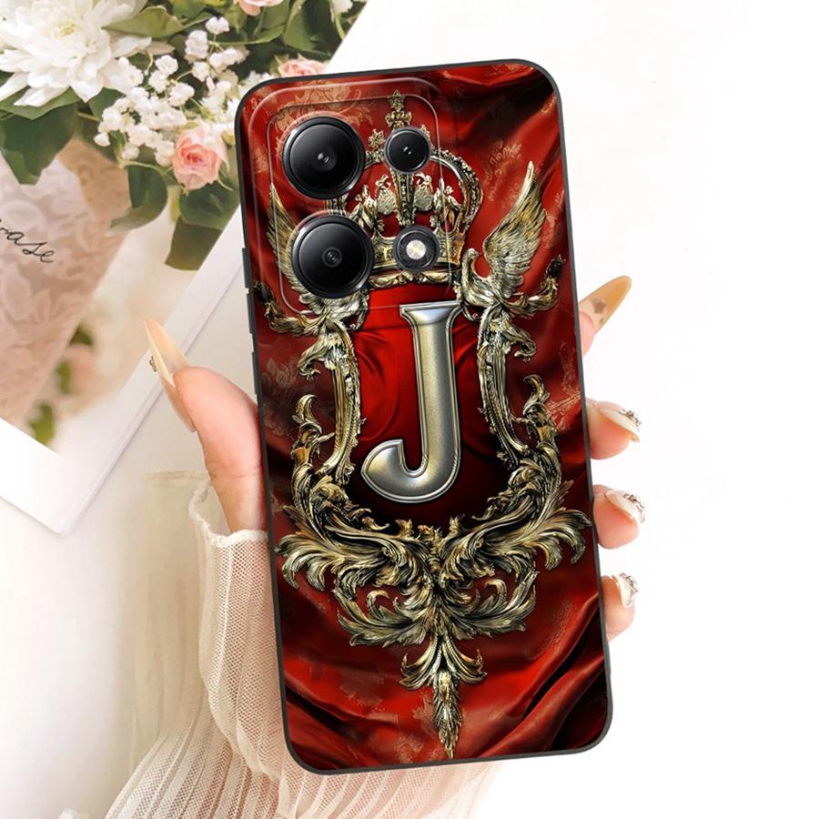 For Xiaomi Redmi Note 13 Pro 4G Case for Note13 Cover Initial Letter Crown Soft Silicone for Redmi Note 13Pro 5G Phone Capa