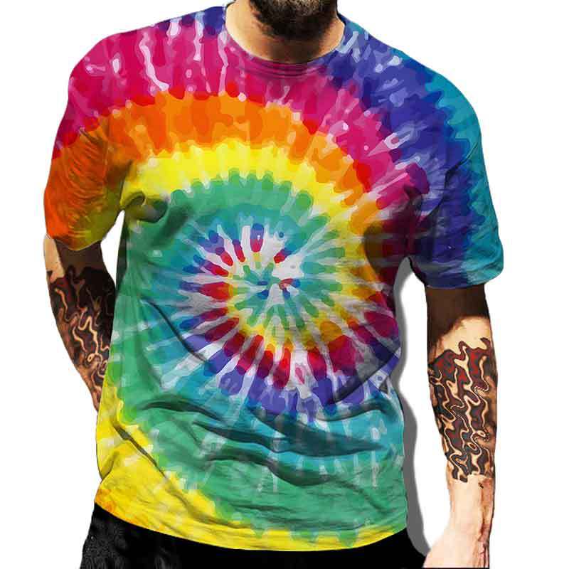 Men's Square Color Tie-Dye T-Shirt, Street Style, Casual, Fashionable, Breathable, Sporty
